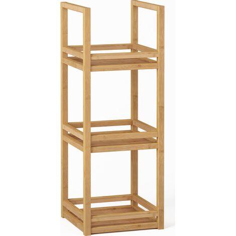 Étagère de salle de bain 3 niveaux compacte en bambou, 70 x 26 x 26 cm, avec protection des bords et rangement gain de place  CHICFURN (1/5)