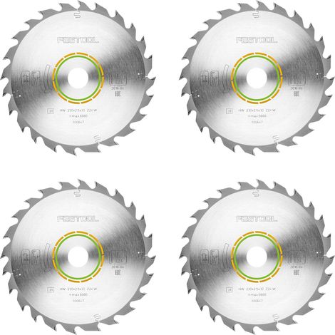 Festool HW 230x2,5x30 W24 Lame circulaire WOOD STANDARD 4 pces ( 4x 500647 ) 230 x 2,5 x 30 mm 24 dents pour tous les matériaux en bois, panneaux de construction, matières plastiques souples, coupe gr