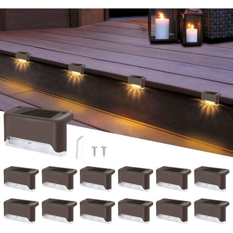 Lot De 12 Lampes Solaires De Terrasse, Lampes D'escalier Led Étanches Pour Escaliers, Clôtures, Cour, Patio, Jardin, Piscine, Allée (Blanc Chaud)