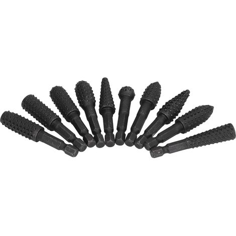 Set mit 10 rotierenden Holzgravur-Bits, 1/4-Zoll-Sechskantschaft, Fräsfeile, Polier- und Schärfbohrern, professionelles Set. (1/5)