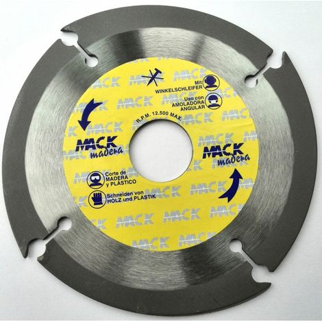 WURKO disco acero 115x2x22 mm corte madera , Para uso con amoladora angular. -Corte en seco. -Para corte de maderas blandas y plásticos. -Medidas: 115x2.0x22.23mm.