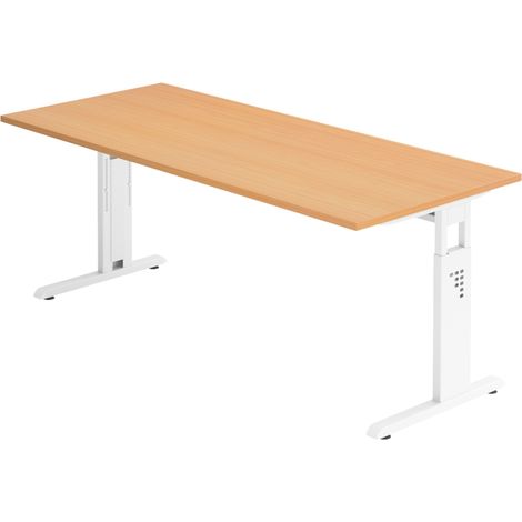 bümö Schreibtisch Serie-O Rechteck: 180 x 80 cm  Buche Weiß