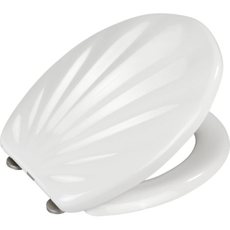 Wenko – Abattant WC premium coquillage – Frein de chute Easy-Close – Fixation inox clipsable – Duroplast résistant – 38 x 46 cm – Blanc (1/6)