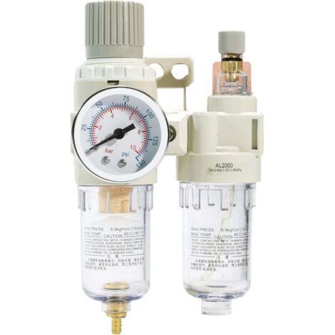 1/4" NPT Compressed Air Filter Regulator, Lubricator, Air Compressor Dryer, Water/Oil Separator with Pressure Gauge (0-150 PSI), Semi-Auto Drain, XXW Bracket (1/4)