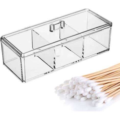 Aufbewahrungsbox für den Schreibtisch – Kosmetik-Organizer aus transparentem Acryl mit Deckel – 3 Fächer für Wattepads und Kosmetikprodukte (1/5)