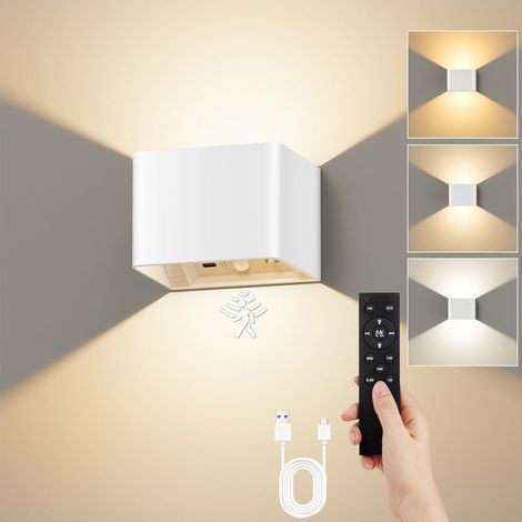 Applique Murale Intérieure sans fil à Détecteur de Mouvement avec Télécommande,LED Applique Murale Rechargeable avec Trois Températures de Couleur & Luminosité Réglable Blanc Appliques (1/5)