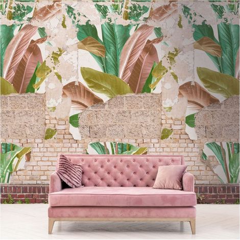 Photo wallpaper Profhome 392481 hot embossed non-woven wallpaper smooth brick look matt beige brown green 1.59 m x 2.8 m (1/4)