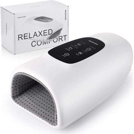 (Blanc) Appareil de massage des mains à pression d'air à 360° avec 5 niveaux et 3 modes : Acupression par coussin d'air et Pétrissage (1/5)