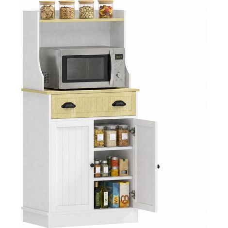 Meuble armoire micro-ondes pour cuisine avec espace ouvert 1 tiroir et placard 2 portes 61 x 35 x 125.4 cm chêne (1/5)