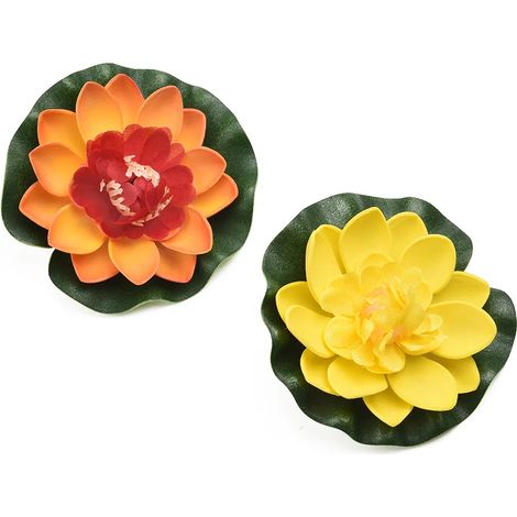 Lot de 10 nénuphars artificiels flottants en EVA, fleurs de lotus, décoration de bassin, 10 cm, rouge, jaune, bleu, rose, rose clair, imitation lotus.-AquaForge