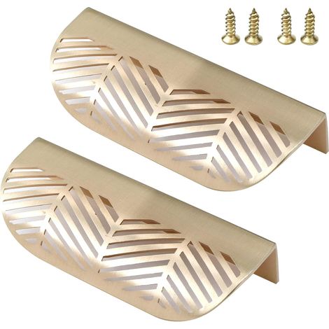 2 poignées feuille laiton, bouton porte armoire (1/4)