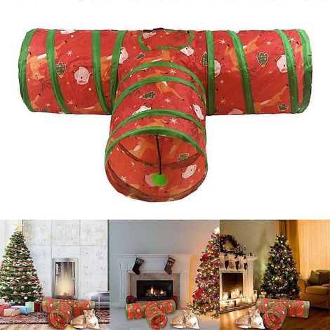 Tunnel de jeu interactif pour animaux de compagnie sur le thème de Noël, en forme de T, pour chats. (1/4)