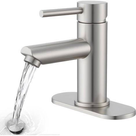 Grifo de lavabo de acero inoxidable, monomando y de un solo orificio (compatible con autocaravanas), montaje sobre encimera de 16 cm. (1/4)