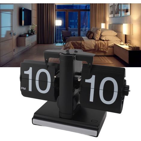 Orologio digitale retrò a ribalta con LED per scrivania - Cornice in acciaio inox 304, PVC - Dimensioni 129x80mm - Nero (1/4)