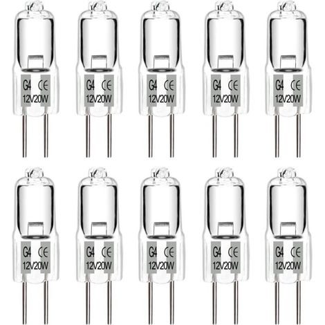 10 Stück G4-Halogenlampen, warmweiß, 12 V, 20 W, klare Kapsel, für Kronleuchter, Schränke und Deckenleuchten