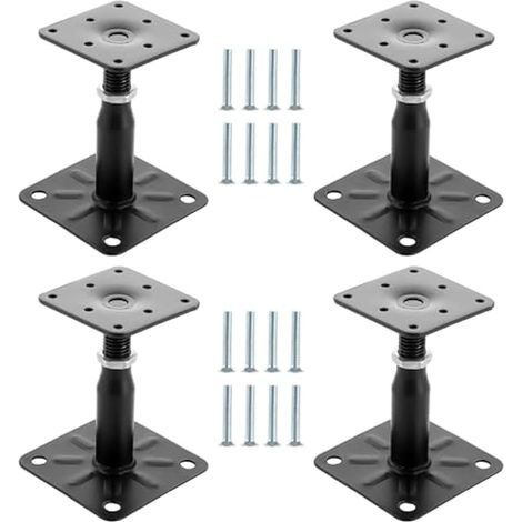 Lot de 4 supports de poteau réglables en hauteur 100 à 150 mm – Galvanisés pour bois dur – Fixation à vis – Dimensions 75 x 95 mm (1/5)