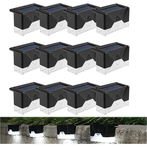 Lot de 12 lampes solaires d'extérieur, imperméables, pour escaliers, plateformes, terrasses, clôtures, portails, marches, lumière blanche (1/5)