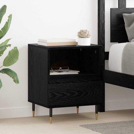 Lot de 2 tables de chevet en bois d’ingénierie chêne noir, 2 tiroirs et étagères, 40 x 35 x 50 cm - PANGIVO (1/5)