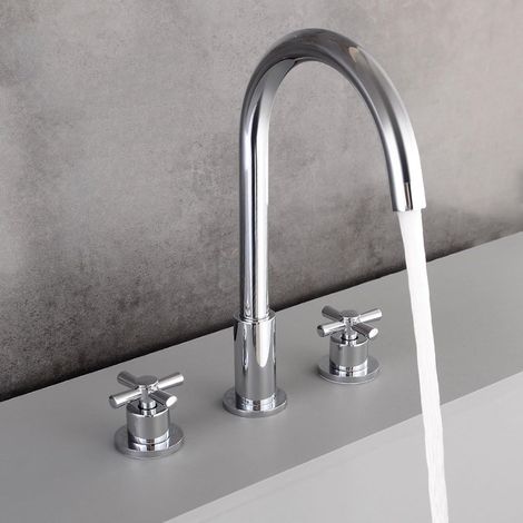 Robinet d'eau, laiton, chromé, 3 trous, pour usage quotidien (1/5)