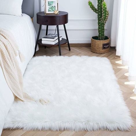 Tapis Faux en Peau de Mouton 60x90cm Imitation Toison Moquette Fluffy Soft Longhair Décoratif Coussin de Chaise Canapé Natte (Blanc, 60x90cm) (1/5)