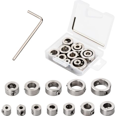 Lot de 12 butées de perçage en acier inoxydable, avec clé hexagonale et bague de butée de profondeur de 3 à 16 mm pour forets à