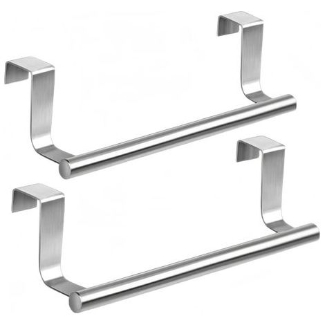 Lot de 2 porte-serviettes à suspendre aux portes, porte-torchons avec bandes anti-rayures, crochets torchons de cuisine sans perçage, acier inoxydable, argent, pour cuisine et salle de bain (1/4)