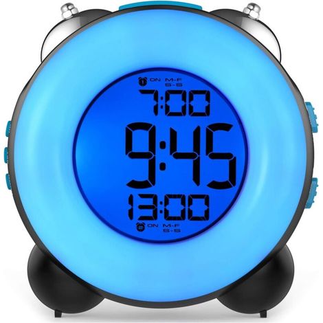 Potente despertador para personas con sueño profundo, con función de alarma opcional. Doble alarma. Función de repetición. Luz nocturna. Reloj de noche a pilas. (1/4)