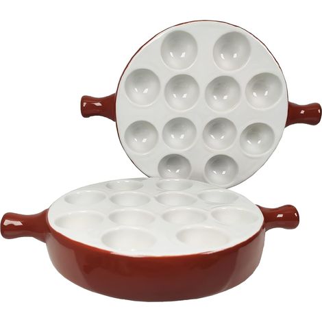 Lot de 2 Assiettes à escargots, Céramique avec poignées, 12 cavités, Four et lave-vaisselle, Maison restaurant (1/5)