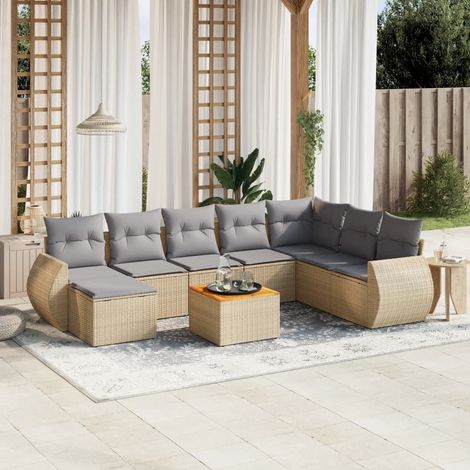 vidaXL Set Divano da Giardino 9 pz con Cuscini Beige in Polyrattan (1/5)