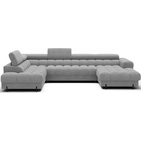 Canapé panoramique convertible Gris clair angle gauche FERARIA 358x93x202cm (1/5)