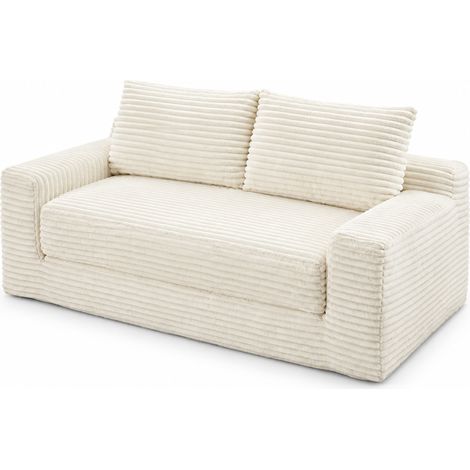 Divano letto 2 posti in schiuma viscoelastica, senza montaggio, velluto a coste bianco, HOMVRA (1/5)