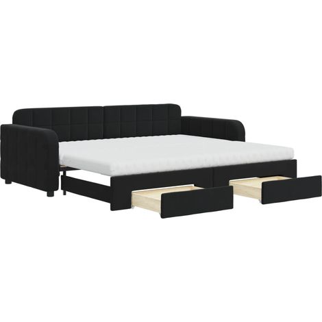 Tagesbett Ausziehbar mit Schubladen Schwarz 90x200 cm Samt vidaXL