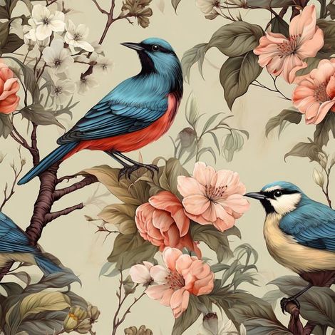 Retro Papier Peint Oiseau Beige Papier Peint Fleuri Oiseau Chinoiserie Vintage 44,5Cm X 300Cm Adhesif Mural Decoratif Chambr[BI81] (1/5)