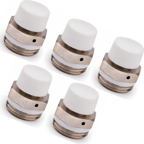 Lot de 5 purgeurs d'air manuels radiateur 1/2" 15/21, bouchons à volant orientable en laiton nickelé – Modèle (1/4)