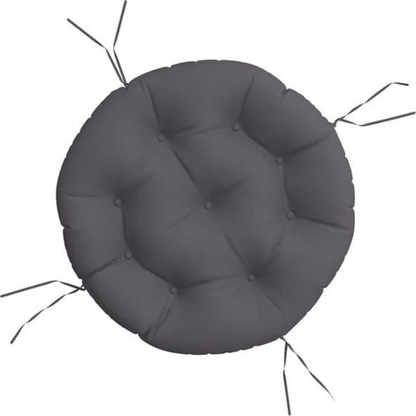 Coussin rond gris anthracite, 60 cm de diamètre et 11 cm de hauteur, en tissu Oxford. (1/5)
