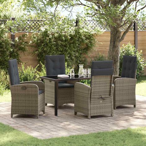 vidaXL Garten Essgruppe mit Kissen 5 pcs Grau Poly-Rattan (1/5)