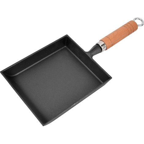 Poêle en fonte avec manche en bois 15,5 cm pour omelette épaissie, sans fumée, ustensile de cuisine coréen en fonte, emballage renforcé (1/5)