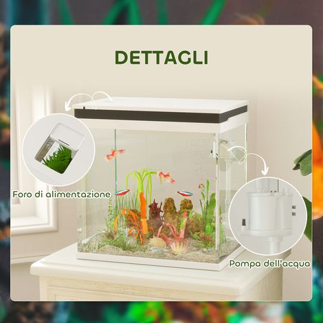 Aquarium 26L blanc 38x26x38 cm pour poissons rouges - Éclairage LED intégré, pompe et système de filtration (1/5)