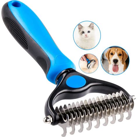 Tinor – Hunde- und Katzenpflegekamm – Doppelseitiges Design mit 9/17 Zinken – Rutschfester Griff – Für langes und mittellanges Fell