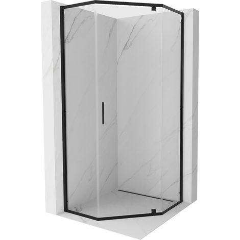 Mexen – Cabine de douche pentagonale battante 80 x 80 cm en verre trempé 6 mm – Finition noire – Installation sur receveur ou carrelage – 8120800807000 (1/5)