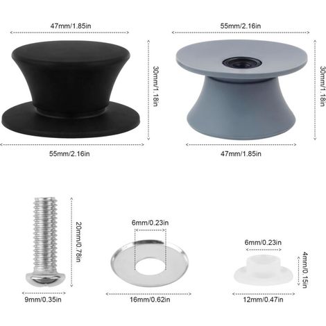 Set di 4 maniglie per coperchi di pentole - Pomelli di ricambio - Silicone - Per coperchi in vetro con foro (1/3)