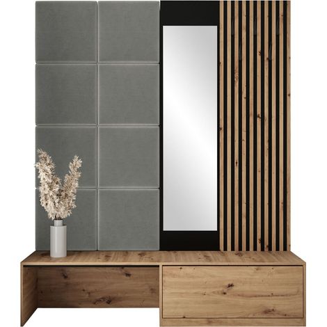 Meuble d'entrée Fabor, Chêne Artisan + Polo 894, 205x172x42cm, Disponible, Tissu, Stratifié, À poser
