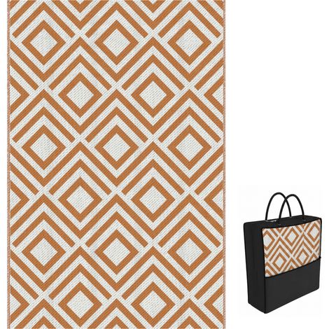 Tapis extérieur réversible 182 x 274 cm en plastique imperméable pour terrasse, patio, camping et plage, rouge et blanc (1/5)