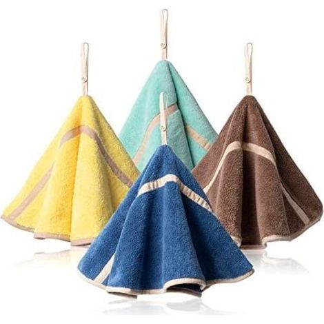 Juego de 4 toallas de mano colgantes con presilla de forro polar coral absorbente para el baño, toallas de mano redondas, suaves y gruesas (4 colores). (1/5)