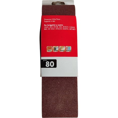 Nastro abrasivo VALEX 1905081 per levigatrici a nastro - 3 pezzi - grana 80 - 75 x 533 mm (1/4)