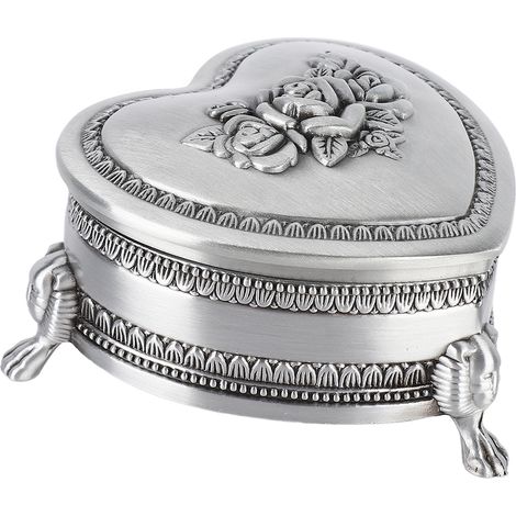 Boîte à bijoux en métal en forme de cœur, boîte à bijoux vintage en forme de cœur avec une rose, boîte de rangement classique pour bagues et boucles d'oreilles. (1/5)