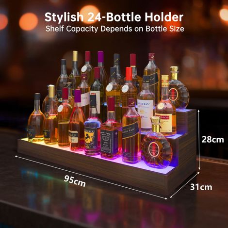 Mensola espositiva per bottiglie di liquore con luci LED, mensola da bar da 95 cm, mensola per bottiglie illuminata fai-da-te con app e telecomando, supporto autoportante a 3 gradini per bottiglie per (1/5)