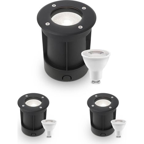 LED Bodeneinbaustrahler Schwarz rund 230V IP67 - Leuchtmittel: GU10 4W 4000K - Anzahl: 3x (1/5)