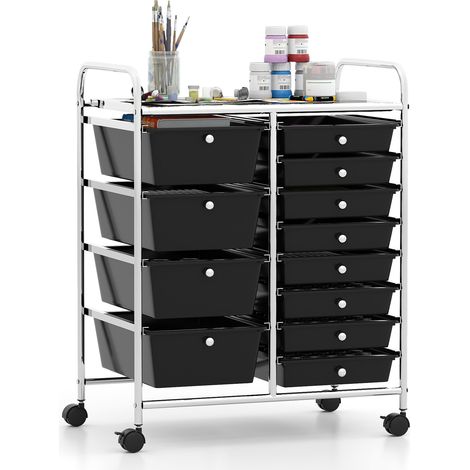 COSTWAY Storage Cart Black Multi-Purpose Utility Cart with 2-Size Drawer Black (1/5)
