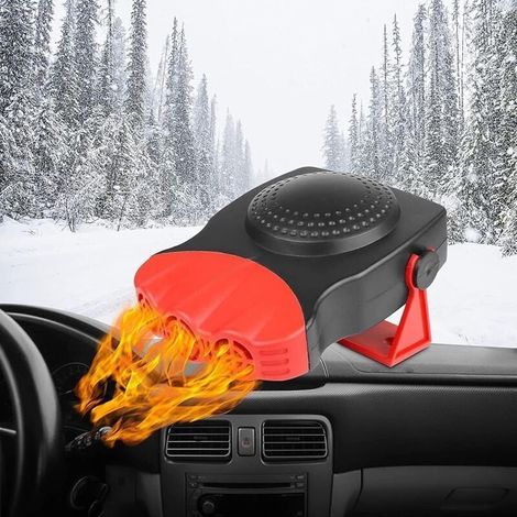 Chauffage de voiture.12 V 150 W 2 en 1. dégivreur et désembueur portable pour pare-brise avec base rotative. ventilateur chauffant ou rafraîchissant pour voiture.allume-cigare(rouge)